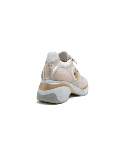 Deportivas cuña en piel con detalles metalizados - CETTI C1376 - beig