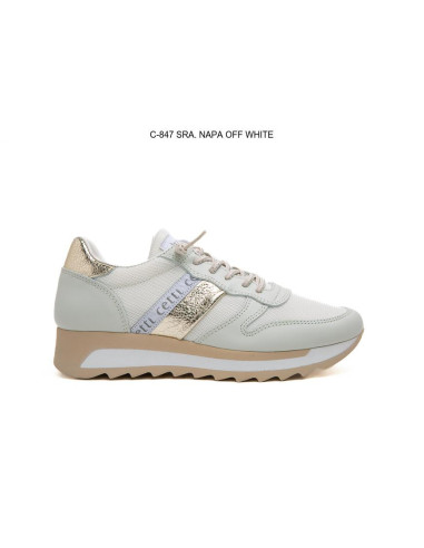 CETTI - Zapatilla piel blanco oro - 847