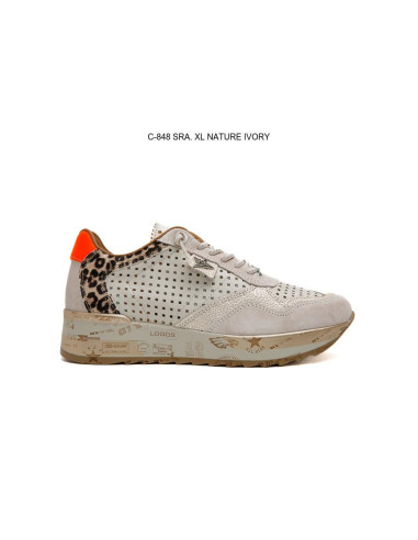 CETTI - Zapatilla beig piel perforada - 848.SRA.XL