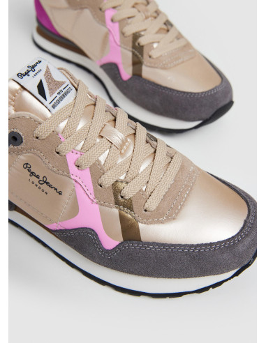 PEPE JEANS -Zapatilla metalizada platino - PLS40021