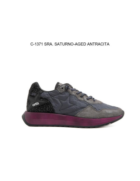 CETTI - Zapatilla piel negro combinada - C-1371